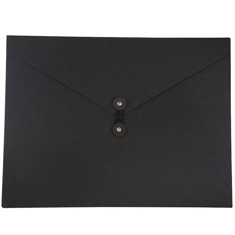 JAM Paper Black Kraft Portfolio with Button and String Closure 12.5" x 16.5"