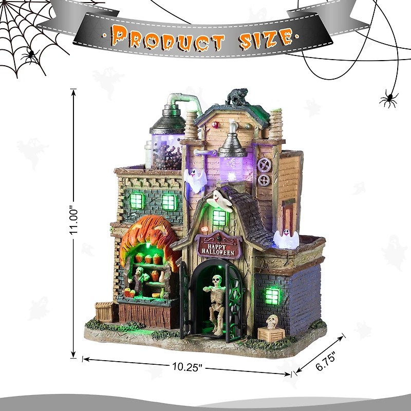 Glitzhome® 11"H Lighted Resin Halloween Haunted House Village