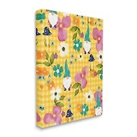 Stupell Industries Yellow Tartan Patterned Spring Gnomes Mushrooms Canvas Wall Art