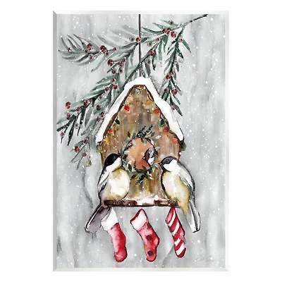 Stupell Industries Holiday Stockings Birdhouse Perched Wall Plaque Art