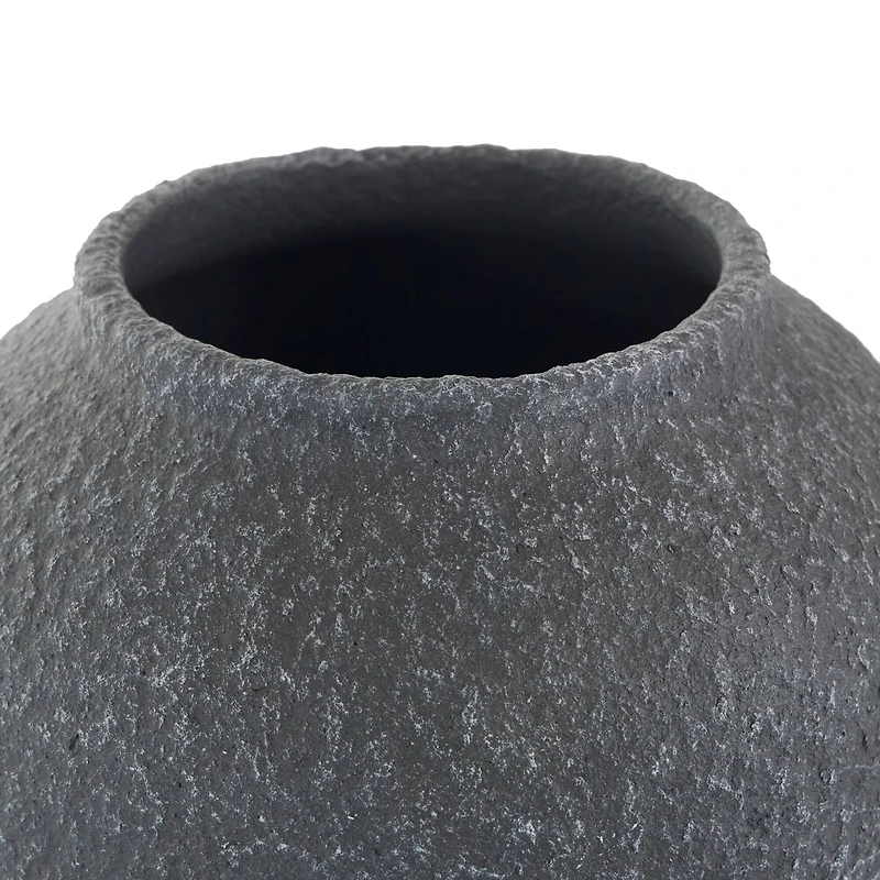 15" Black Ceramic Whitewashed Textured Vase
