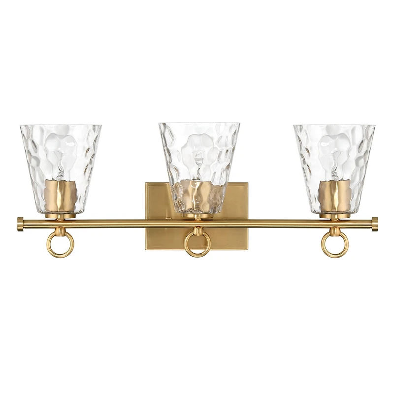 Hello Honey® Imogen Brushed Gold Metal & Hammered Water Glass 3-Light Vanity Light