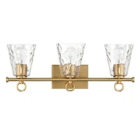 Hello Honey® Imogen Brushed Gold Metal & Hammered Water Glass 3-Light Vanity Light