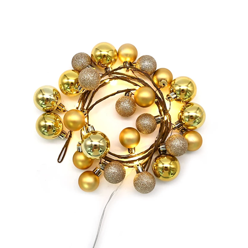 18ct. Warm White LED Gold Ornament Garland String Lights on Brown Wire by Ashland®