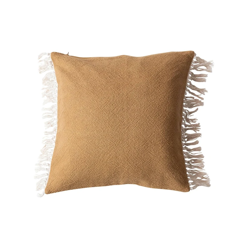 Hello Honey® 20" Mustard Soft Cotton Pillow with Fringe