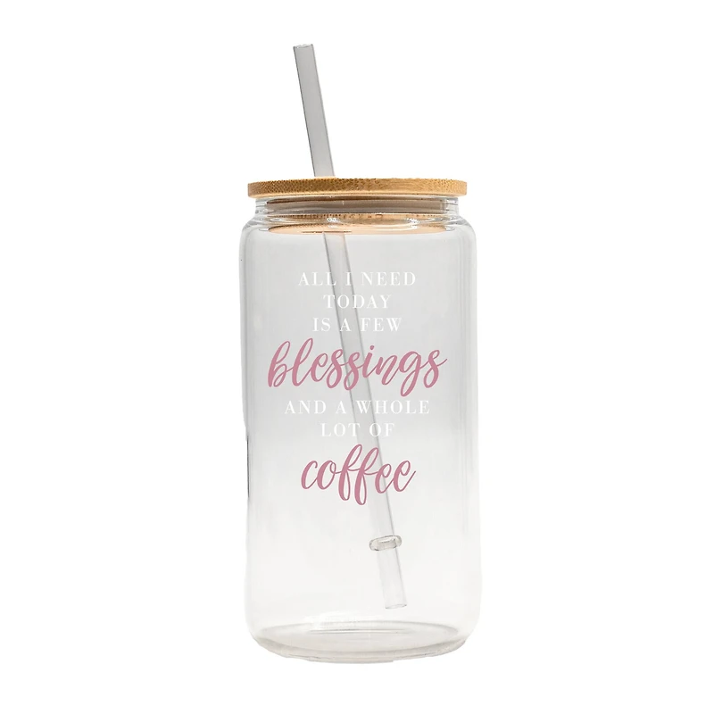 16oz. Blessings and Coffee Glass Can Cup