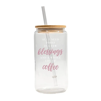 16oz. Blessings and Coffee Glass Can Cup