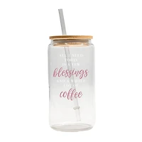 16oz. Blessings and Coffee Glass Can Cup