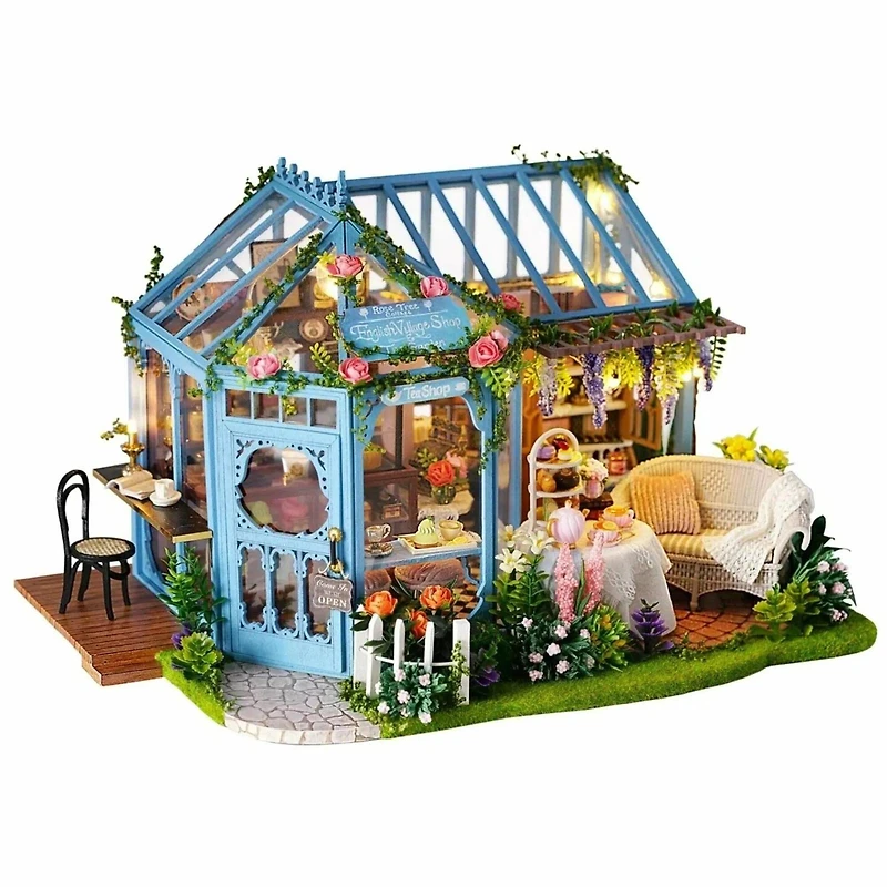 Wizardi Miniature Roombox: Rose Garden Tea House Dollhouse Kit