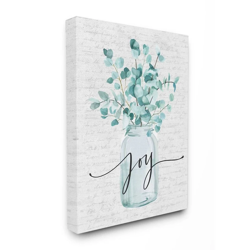 Stupell Industries Aqua Blue Plant Leaves In Joy Jar Canvas Wall Art