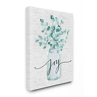Stupell Industries Aqua Blue Plant Leaves In Joy Jar Canvas Wall Art