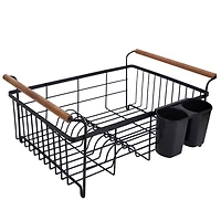 Kitchen Details Acacia Wood Black Drying Rack with Draining Tray