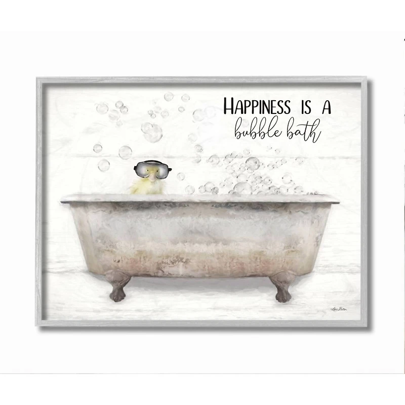 Stupell Industries Happiness is a Bubble Bath Quote Bathroom Tub Chick in Frame Wall Art