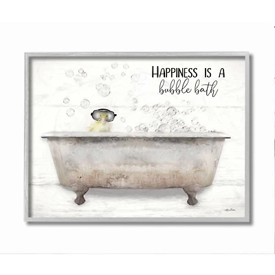Stupell Industries Happiness is a Bubble Bath Quote Bathroom Tub Chick in Frame Wall Art