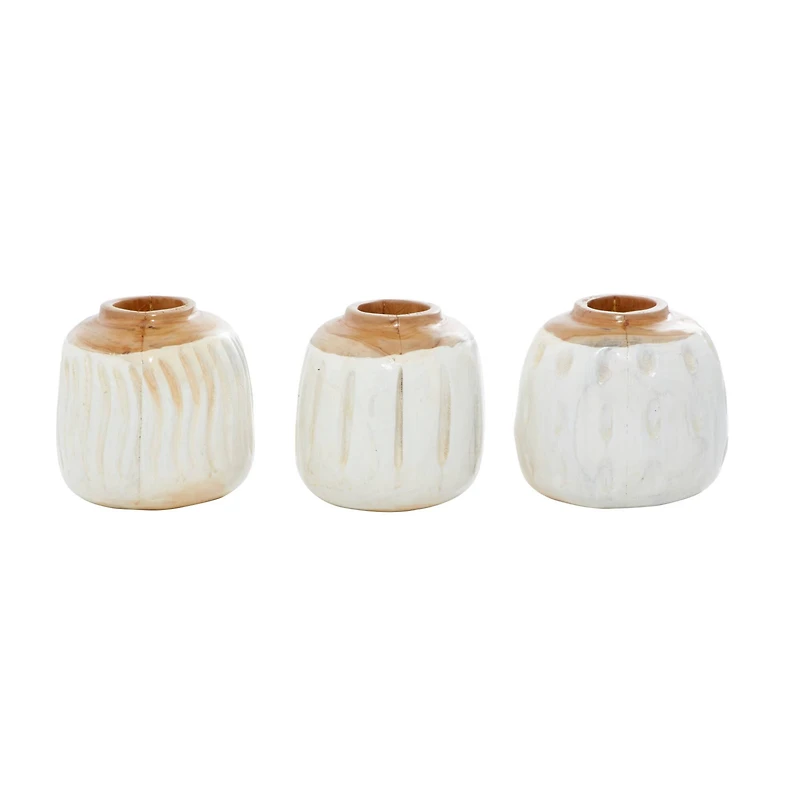 Set of White Teak Wood Coastal Style Vase 6