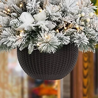 Glitzhome® 24'' Pre-Lit Snow Flocked Christmas Artificial Pine Poinsettia Hanging Baskets, 2ct.