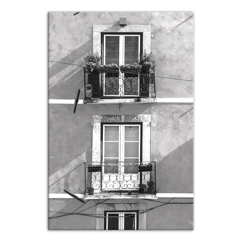 Black And White Balconies 24" x 36" Canvas Wall Art