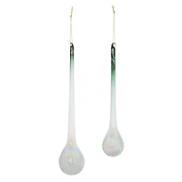 Green Iridescent Ribbed Glass Icicle Drop Ornaments Set