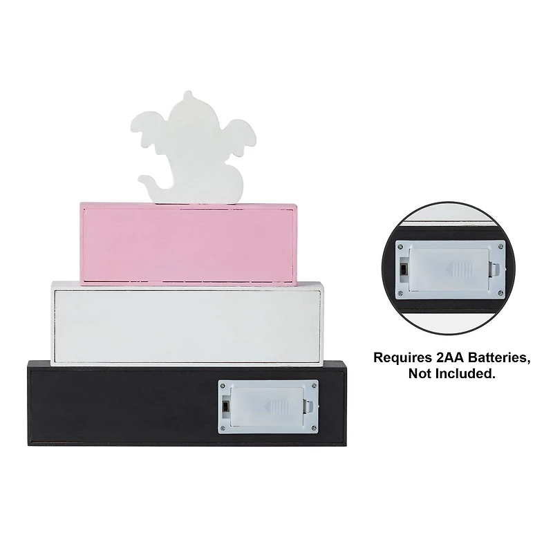 Glitzhome® 11.75"H Halloween Lighted Pink Wooden Ghost Block Word Sign