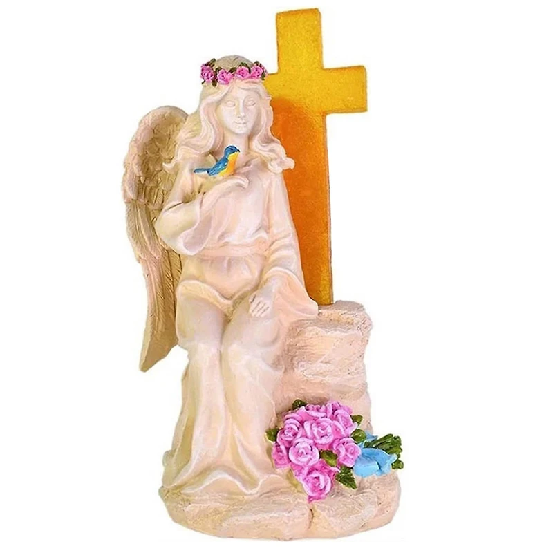 Santa's Workshop 10.6" Solar Angel and Cross Figurine
