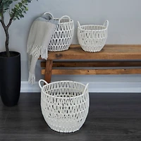 White Cotton Handmade Storage Basket with Handles Set of 3 14", 12", 10"