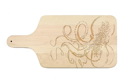 17" Sketched Octopus Maple Paddle Cutting Board