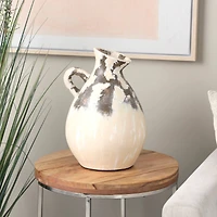 16.5" Cream Ceramic Vase with Curved Handle