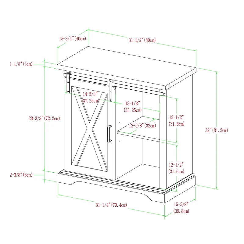 Walker Edison 32" White Oak Sliding Barn Door Farmhouse Accent Cabinet