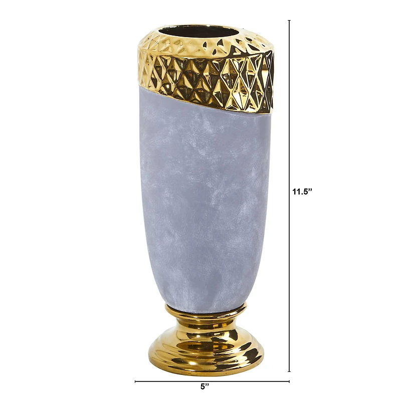11.5" Regal Stone Vase with Gold Accents