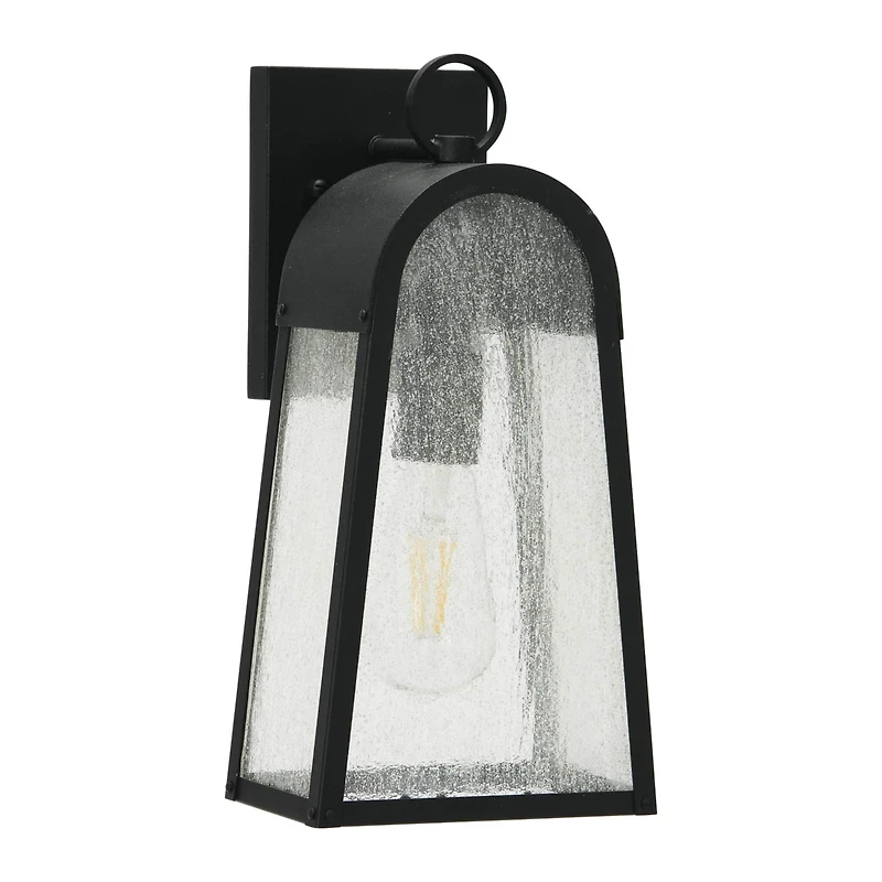 Hello Honey® Robert Stevenson Lighting Revere 14" Textured Black Metal & Seedy Glass Outdoor Light