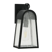 Hello Honey® Robert Stevenson Lighting Revere 14" Textured Black Metal & Seedy Glass Outdoor Light