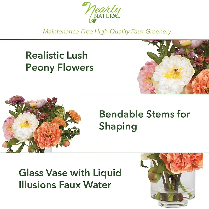 10" Peony Arrangement in Vase
