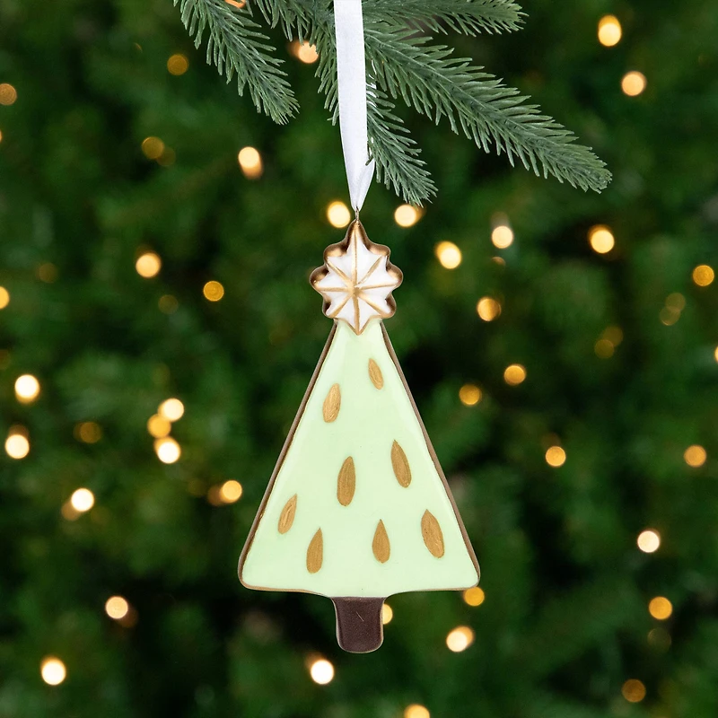 4.5" Green and Gold Christmas Tree Hanging Ornament