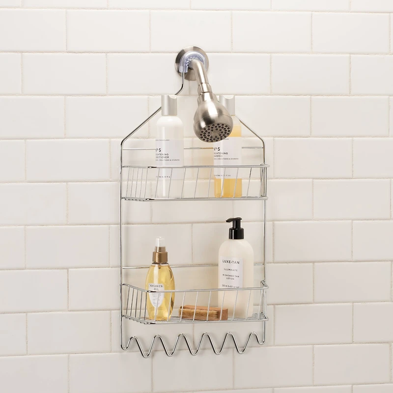 Bath Bliss Chrome 2 Tier Cabana Stripe Shower Caddy