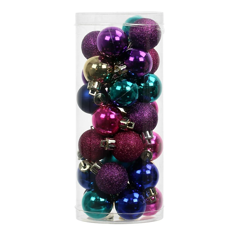 34 Pack 1" Jewel Tone Plastic Ball Ornaments by Ashland®
