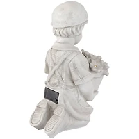15" Solar LED-Lit Boy with Flowers Outdoor Garden Statue