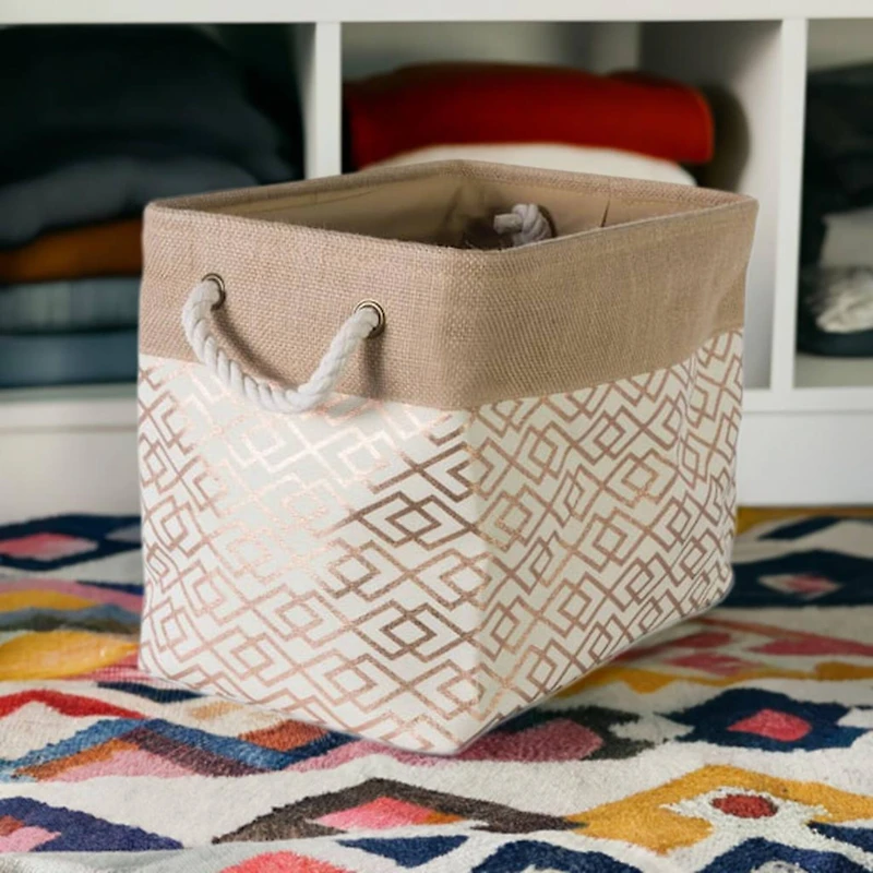 Large Bronze Burlap Diamond Rectangle Bin