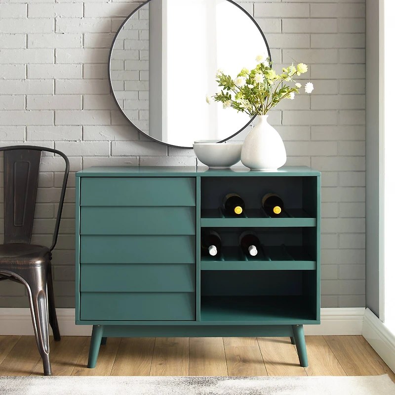 Walker Edison 36" Dark Teal Louvered Door Bar Cabinet
