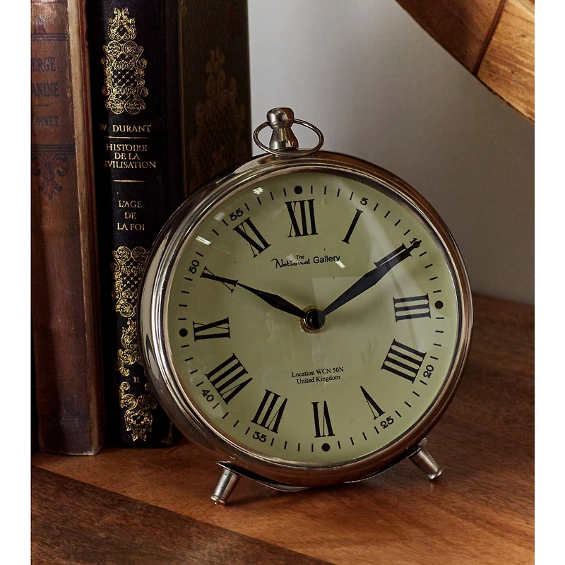 7" Silver Stainless Steel & Aluminum Tabletop Clock