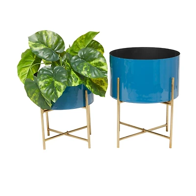 Blue Modern Planter, Set of 2" 15", 12"