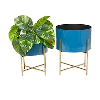 Blue Modern Planter, Set of 2" 15", 12"
