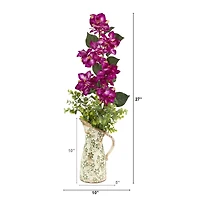 27" Bougainvillea and Eucalyptus Artificial Arrangement in Floral Pitcher