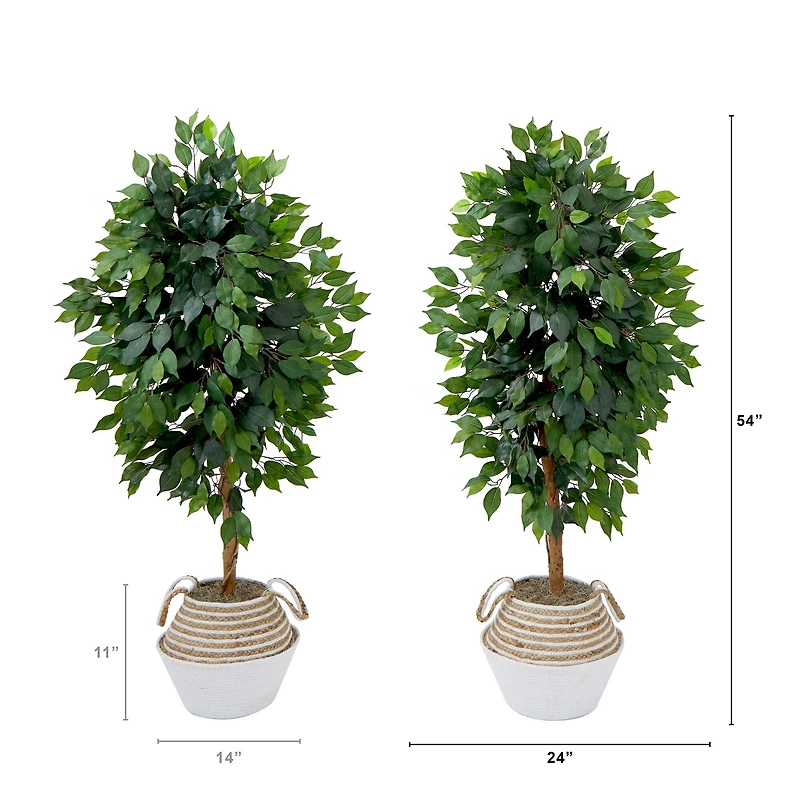 4.5ft. Artificial Ficus Tree with Double Trunk in Handmade Cotton & Jute Basket Set