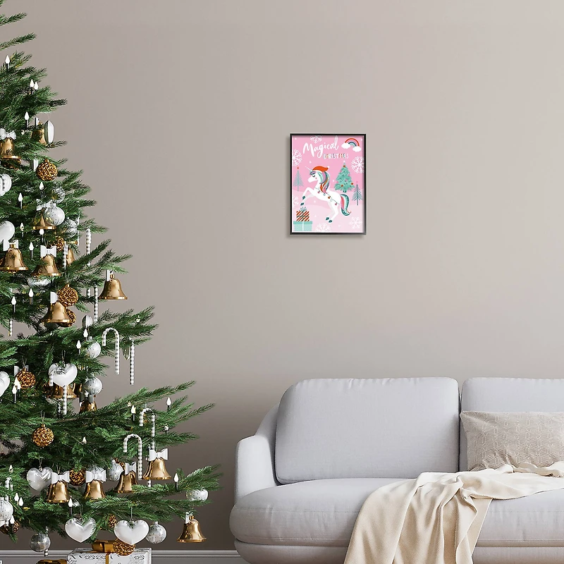 Stupell Industries Magical Christmas Pink Unicorn Framed Giclee Art