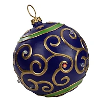 12" Blue and Gold Painted Large LED Ball Ornament