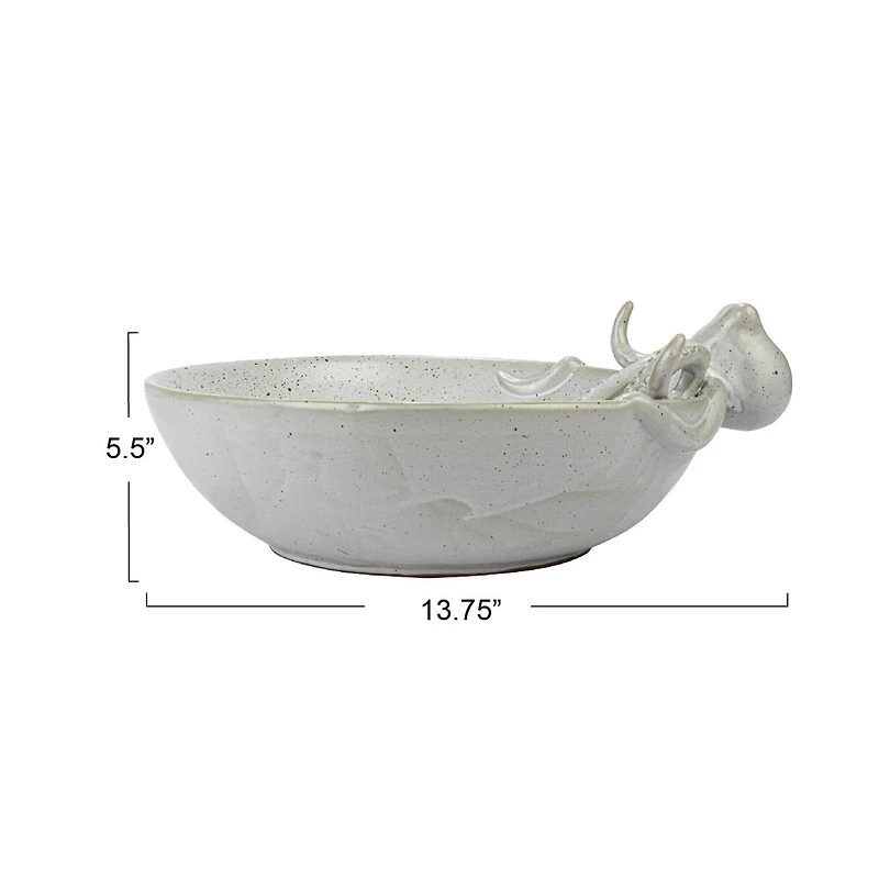 Hello Honey® 13.75" White Speckled Reactive Glaze Stoneware Octopus Bowl