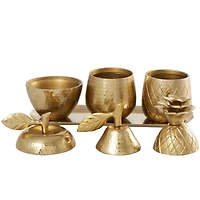 Golden Aluminum Fruit Jars with Matching Leaf Tray Décor Set