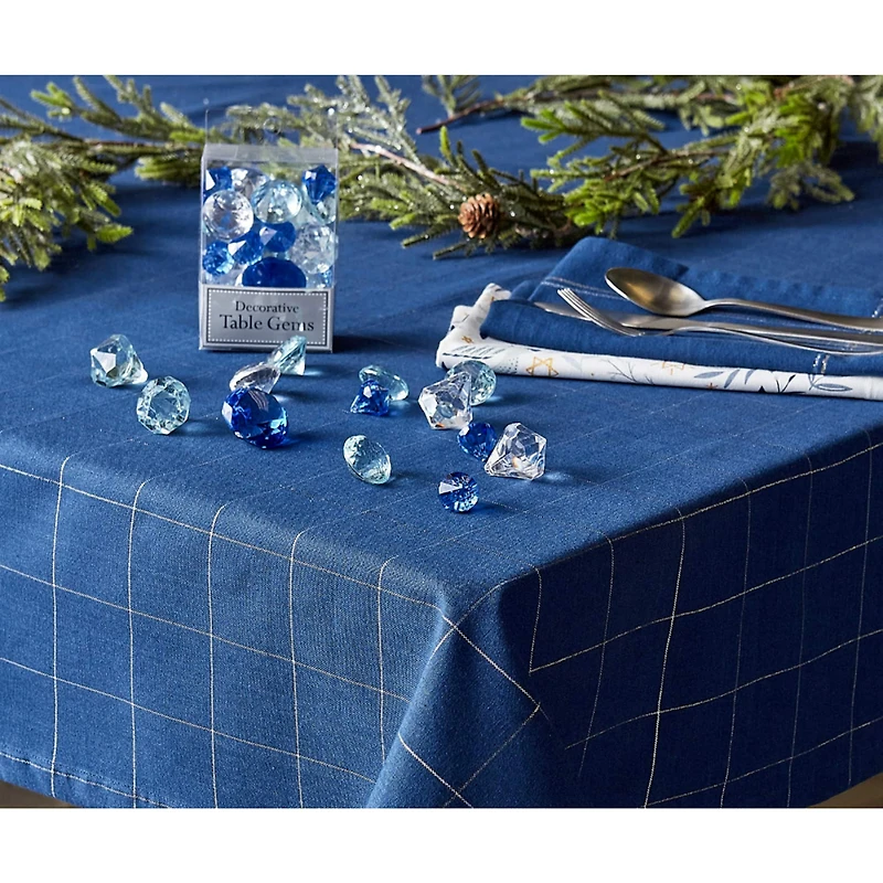 Blue Metallic Windowpane Tablecloth 60" x 120"