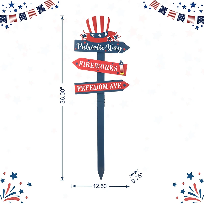Glitzhome® 36" Directional Patriotic Top Hat Stake