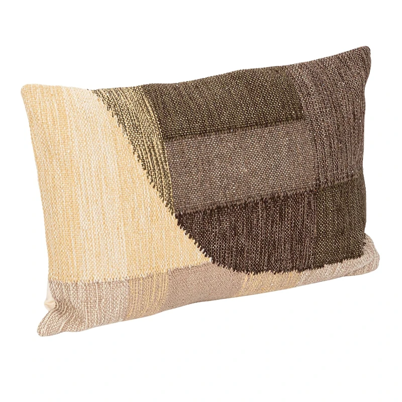 Hello Honey® 24" Brown Abstract Design Hand-Woven Fabric Indoor/Outdoor Lumbar Pillow